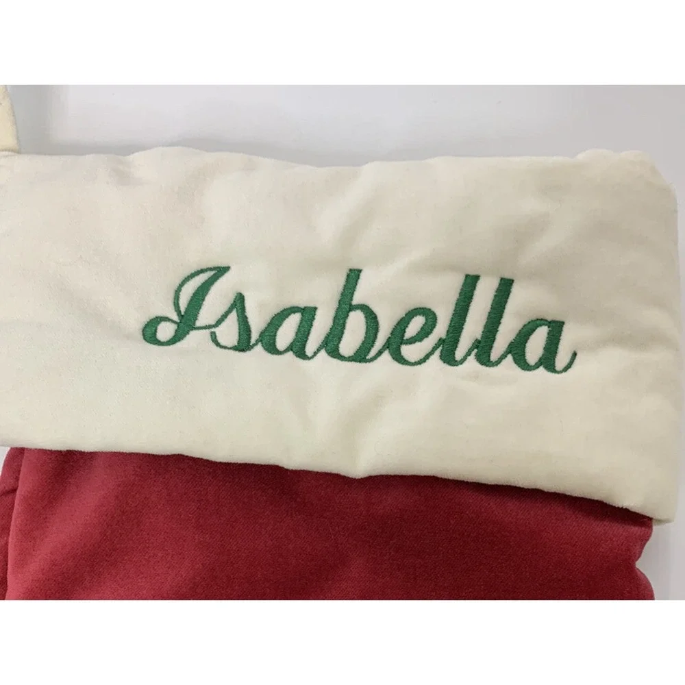 Pottery Barn Christmas Stocking Luxe Velvet Mono Isabella Red New